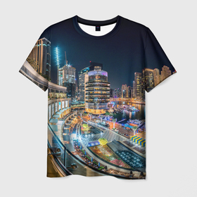Мужская футболка 3D с принтом Дубай Марина в Белгороде, 100% полиэфир | прямой крой, круглый вырез горловины, длина до линии бедер | дубай | классные | марина | ночные | оаэ | страны | супер | топ