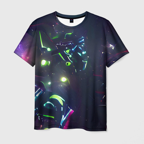 Мужская футболка 3D с принтом Космическая битва в Кировске, 100% полиэфир | прямой крой, круглый вырез горловины, длина до линии бедер | война черный | космос | неон | темный | фантастика