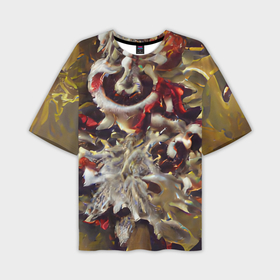 Мужская футболка OVERSIZE 3D с принтом Осенние заморозки ,  |  | бежевый | елка | зима | коричневый | красный | новый год | осенний | осень | пастельный | праздник | рождество | узор