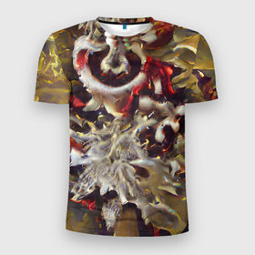 Мужская футболка 3D Slim с принтом Осенние заморозки в Белгороде, 100% полиэстер с улучшенными характеристиками | приталенный силуэт, круглая горловина, широкие плечи, сужается к линии бедра | бежевый | елка | зима | коричневый | красный | новый год | осенний | осень | пастельный | праздник | рождество | узор