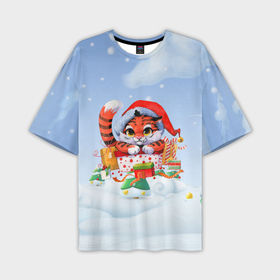 Мужская футболка OVERSIZE 3D с принтом 2022   Тигренок с подарками в Санкт-Петербурге,  |  | 2022 | год тигра | новый год | новый год 2022 | символ года | тигр | тигренок | тигрица | тигры