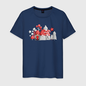 Мужская футболка хлопок с принтом Новогодние праздничные гномы в Петрозаводске, 100% хлопок | прямой крой, круглый вырез горловины, длина до линии бедер, слегка спущенное плечо. | Тематика изображения на принте: 2022 | гномы | новогодний | новый год | рождество