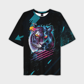 Мужская футболка OVERSIZE 3D с принтом Разноцветный тигр ,  |  | Тематика изображения на принте: 2021 | 2022 | happy new year | happy new year 2022 | год тигра | животное | зверь | новый год | новый год 2022 | тигр