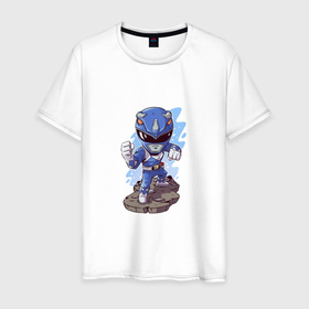Мужская футболка хлопок с принтом Blue Ranger в Санкт-Петербурге, 100% хлопок | прямой крой, круглый вырез горловины, длина до линии бедер, слегка спущенное плечо. | детское | могучие рейнджеры | ниндзя | самурай | синий