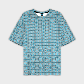 Мужская футболка OVERSIZE 3D с принтом Новогодний узор голубой ,  |  | deer | new year | pattern | snow | snowflake | tracery | елка | новый год | олень | снежинка | узор
