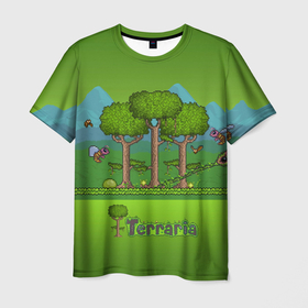Мужская футболка 3D с принтом Лесок в Террарии в Екатеринбурге, 100% полиэфир | прямой крой, круглый вырез горловины, длина до линии бедер | game | games | teraria | terraria | игра | игры | терартия | террария