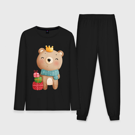 Мужская пижама хлопок (с лонгсливом) с принтом Медвежонок с короной и подарками в Белгороде,  |  | медведь | медвежонок | новогодний | новый год | рождество | с подарками