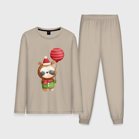 Мужская пижама хлопок (с лонгсливом) с принтом маленькая панда в костюме оленя в Кировске,  |  | милая | новый год | олень | панда | рождество