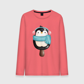 Мужской лонгслив хлопок с принтом Пингвин   эскимо , 100% хлопок |  | зима | мороженое | новый год | рождество | эскимо