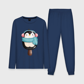 Мужская пижама хлопок (с лонгсливом) с принтом Пингвин   эскимо ,  |  | зима | мороженое | новый год | рождество | эскимо