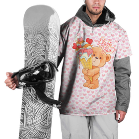 Накидка на куртку 3D с принтом Плюшевый Мишка с мороженым в Тюмени, 100% полиэстер |  | bear | hearts | love | valentines | valentines day | валентинка | влюбленный | день святого валентина | любовь | медведь | мишка | мороженое | сердечко | сердце