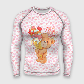 Мужской рашгард 3D с принтом Плюшевый Мишка с мороженым в Екатеринбурге,  |  | bear | hearts | love | valentines | valentines day | валентинка | влюбленный | день святого валентина | любовь | медведь | мишка | мороженое | сердечко | сердце