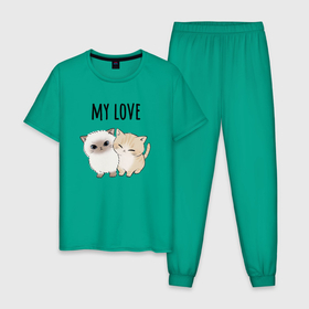 Мужская пижама хлопок с принтом Моя любовь для тебя , 100% хлопок | брюки и футболка прямого кроя, без карманов, на брюках мягкая резинка на поясе и по низу штанин
 | котики | коты | котята | кошки | любовь