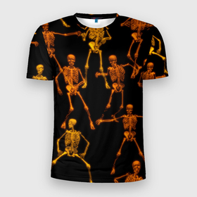 Мужская футболка 3D Slim с принтом гибкие кости в Тюмени, 100% полиэстер с улучшенными характеристиками | приталенный силуэт, круглая горловина, широкие плечи, сужается к линии бедра | анатомия | ведьма | вечеринка | движение | диджей | клуб | кости | рентген | скелет | танец | танцпол | тело | хэллоуин | череп