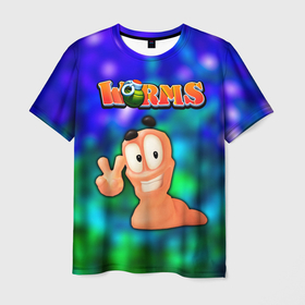 Мужская футболка 3D с принтом Worms   Червячки в Тюмени, 100% полиэфир | прямой крой, круглый вырез горловины, длина до линии бедер | Тематика изображения на принте: worms | worms игра | вормс | червяки | червячки | червячки игра