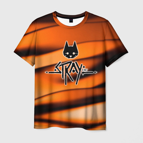 Мужская футболка 3D с принтом Stray   Логотип , 100% полиэфир | прямой крой, круглый вырез горловины, длина до линии бедер | stray | блуждающий кот | бродить | игра про кота | потерявшийся кот | стрей | стрэй
