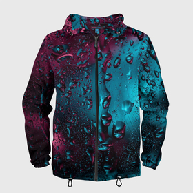Мужская ветровка 3D с принтом Ностальгия фиолетового дождя в Белгороде, 100% полиэстер | подол и капюшон оформлены резинкой с фиксаторами, два кармана без застежек по бокам, один потайной карман на груди | вода | водные капли | дождь | капли | ностальгия фиолетового дождя | стекло