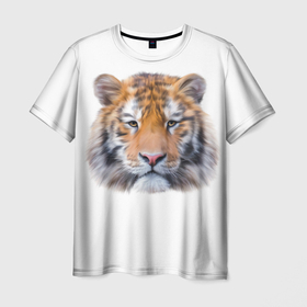 Мужская футболка 3D с принтом Тигр рыжий полосатый , 100% полиэфир | прямой крой, круглый вырез горловины, длина до линии бедер | голова тигра | дикая природа | зверь | знак | китайский новый год | новый год | полосатый тигра | тигр