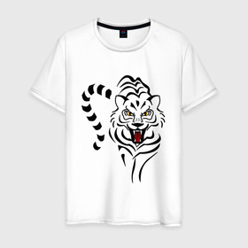 Мужская футболка хлопок с принтом Крадущаяся тигрица , 100% хлопок | прямой крой, круглый вырез горловины, длина до линии бедер, слегка спущенное плечо. | в полоску | в полосочку | животное | зверь | опасно | опасность | тигр | тигрица | хищник