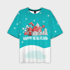 Мужская футболка OVERSIZE 3D с принтом Happy New Year Новогодние гномы ,  |  | Тематика изображения на принте: happy new year | гномы | новый год | рождество | с новым годом