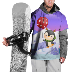 Накидка на куртку 3D с принтом Новогодний пингвин с шариком в Кировске, 100% полиэстер |  | зима | новогодний | новый год | пингвин | рождество | шарик