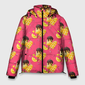 Мужская зимняя куртка 3D с принтом Мороженое лимон в Санкт-Петербурге, верх — 100% полиэстер; подкладка — 100% полиэстер; утеплитель — 100% полиэстер | длина ниже бедра, свободный силуэт Оверсайз. Есть воротник-стойка, отстегивающийся капюшон и ветрозащитная планка. 

Боковые карманы с листочкой на кнопках и внутренний карман на молнии. | апельсин | лимон | мороженое | фрукты | эскимо