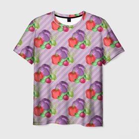 Мужская футболка 3D с принтом Овощной микс Vegan в Санкт-Петербурге, 100% полиэфир | прямой крой, круглый вырез горловины, длина до линии бедер | веган | витамины | еда | овощи | огород | перец