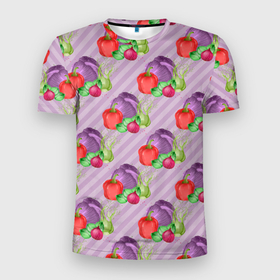 Мужская футболка 3D Slim с принтом Овощной микс Vegan , 100% полиэстер с улучшенными характеристиками | приталенный силуэт, круглая горловина, широкие плечи, сужается к линии бедра | веган | витамины | еда | овощи | огород | перец