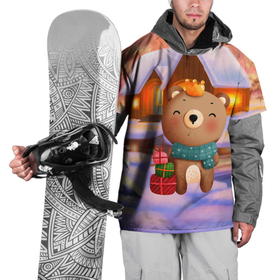 Накидка на куртку 3D с принтом Медвежонок Новогоднее настроение в Петрозаводске, 100% полиэстер |  | Тематика изображения на принте: зима | медведь | медвежонок | новый год | рождество