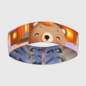 Повязка на голову 3D с принтом Медвежонок Новогоднее настроение в Новосибирске,  |  | зима | медведь | медвежонок | новый год | рождество