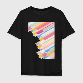 Мужская футболка хлопок Oversize с принтом Абстрактные цветные полоски в Екатеринбурге, 100% хлопок | свободный крой, круглый ворот, “спинка” длиннее передней части | абстракция | в полоску | в полосочку | геометрия | изометрия | полосатый | полоски