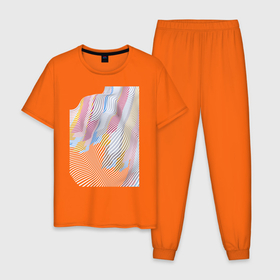 Мужская пижама хлопок с принтом Абстрактные цветные волны в Новосибирске, 100% хлопок | брюки и футболка прямого кроя, без карманов, на брюках мягкая резинка на поясе и по низу штанин
 | абстрация | волна | волны | геометрия | минимализм | нежность