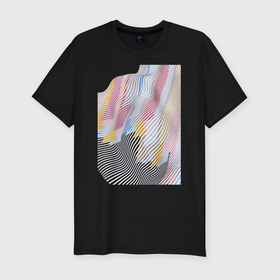 Мужская футболка хлопок Slim с принтом Абстрактные цветные волны в Екатеринбурге, 92% хлопок, 8% лайкра | приталенный силуэт, круглый вырез ворота, длина до линии бедра, короткий рукав | абстрация | волна | волны | геометрия | минимализм | нежность