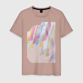 Мужская футболка хлопок с принтом Абстрактные цветные волны , 100% хлопок | прямой крой, круглый вырез горловины, длина до линии бедер, слегка спущенное плечо. | Тематика изображения на принте: абстрация | волна | волны | геометрия | минимализм | нежность