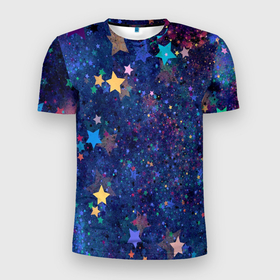 Мужская футболка 3D Slim с принтом Звездное небо мечтателя в Санкт-Петербурге, 100% полиэстер с улучшенными характеристиками | приталенный силуэт, круглая горловина, широкие плечи, сужается к линии бедра | Тематика изображения на принте: звездное небо | звездное небо мечтателя | звездочки | звезды | новый год | празник | узор
