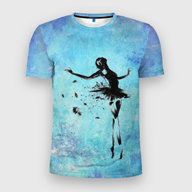 Мужская футболка 3D Slim с принтом Прекрасный силуэт балерины в Санкт-Петербурге, 100% полиэстер с улучшенными характеристиками | приталенный силуэт, круглая горловина, широкие плечи, сужается к линии бедра | балерина | прекрасный силуэт балерины | силуэт | танцовщица | танцор | текстуры