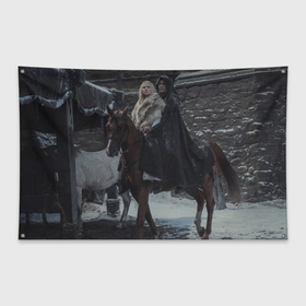 Флаг-баннер с принтом Геральт и Цири на коне в Курске, 100% полиэстер | размер 67 х 109 см, плотность ткани — 95 г/м2; по краям флага есть четыре люверса для крепления | 
