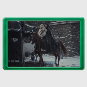 Магнит 45*70 с принтом Геральт и Цири на коне в Петрозаводске, Пластик | Размер: 78*52 мм; Размер печати: 70*45 | Тематика изображения на принте: 