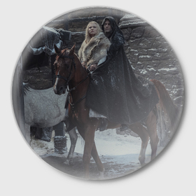 Значок с принтом Геральт и Цири на коне ,  металл | круглая форма, металлическая застежка в виде булавки | Тематика изображения на принте: 