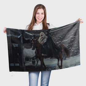 Флаг 3D с принтом Геральт и Цири на коне в Курске, 100% полиэстер | плотность ткани — 95 г/м2, размер — 67 х 109 см. Принт наносится с одной стороны | 