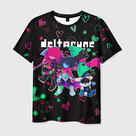 Мужская футболка 3D с принтом ГЕРОИ ИГРЫ DELTARUNE NEON в Белгороде, 100% полиэфир | прямой крой, круглый вырез горловины, длина до линии бедер | Тематика изображения на принте: deltarune | deltarune 2 | game | heart | hearts | neon | stars | undertale символ | дельта | дельтарун | дельтарун 2 | джевил | звё | знак руин андертейл | значок дельтарун пиксель | игра | королева | крис | неон | ноэлль | ральз