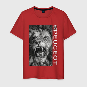 Мужская футболка хлопок с принтом lion Peugeot в Санкт-Петербурге, 100% хлопок | прямой крой, круглый вырез горловины, длина до линии бедер, слегка спущенное плечо. | peugeot | psa peugeot citron | автомобилей | пежо | франция