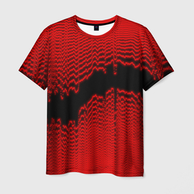 Мужская футболка 3D с принтом красная волна в Петрозаводске, 100% полиэфир | прямой крой, круглый вырез горловины, длина до линии бедер | вечеринка | волна | глитч | диджей | искажение | кардиограмма | клуб | красная | линии | музыка | танец | тематика | эквалайзер
