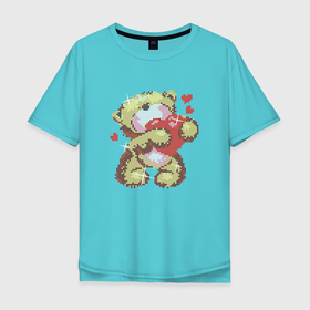 Мужская футболка хлопок Oversize с принтом Мишка с сердцем в лапах в Санкт-Петербурге, 100% хлопок | свободный крой, круглый ворот, “спинка” длиннее передней части | медведь | мишка | мишка с сердцем | плюшевый | сердечко | сердце | стразы