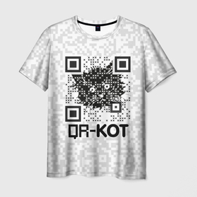 Мужская футболка 3D с принтом QR код котик в Кировске, 100% полиэфир | прямой крой, круглый вырез горловины, длина до линии бедер | qr code | qr код | qr кот | qrкот | ковид | ковид 19 | код | коронавирус | кот | кр код | мем | мемы | пандемия | прикол | смешной | юмор