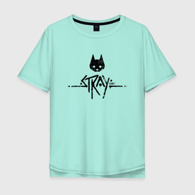 Мужская футболка хлопок Oversize с принтом Logo Stray game в Курске, 100% хлопок | свободный крой, круглый ворот, “спинка” длиннее передней части | stray | бродячий кот | игра | кот | лого | логотип | страй | стрей