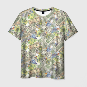 Мужская футболка 3D с принтом Разная Денежная Валюта (Доллары, Евро, Франки) в Кировске, 100% полиэфир | прямой крой, круглый вырез горловины, длина до линии бедер | бабки | баксы | банк | банкноты | бизнес | биткоин | богатство | брокер | бумажник | бюджет | валюта | взятка | вор | деньги | доллары | евро | зарплата | золото | казино | капитал | касса | копилка