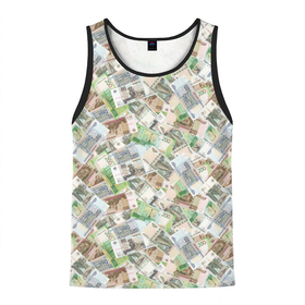 Мужская майка 3D с принтом Деньги РФ (Рубли) в Кировске, 100% полиэстер | круглая горловина, приталенный силуэт, длина до линии бедра. Пройма и горловина окантованы тонкой бейкой | Тематика изображения на принте: бабки | баксы | банк | банкноты | бизнес | биткоин | богатство | брокер | бумажник | бюджет | валюта | взятка | вор | деньги | доллары | евро | зарплата | золото | казино | капитал | касса | копилка
