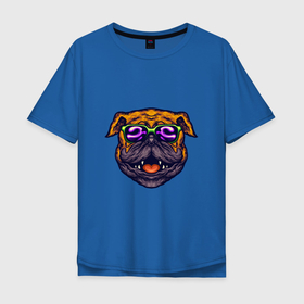 Мужская футболка хлопок Oversize с принтом Клёвый мопсик в Екатеринбурге, 100% хлопок | свободный крой, круглый ворот, “спинка” длиннее передней части | dog | арт | блатной | иллюстрация | очки | песик | щенок