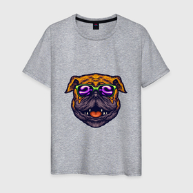 Мужская футболка хлопок с принтом Клёвый мопсик в Екатеринбурге, 100% хлопок | прямой крой, круглый вырез горловины, длина до линии бедер, слегка спущенное плечо. | dog | арт | блатной | иллюстрация | очки | песик | щенок